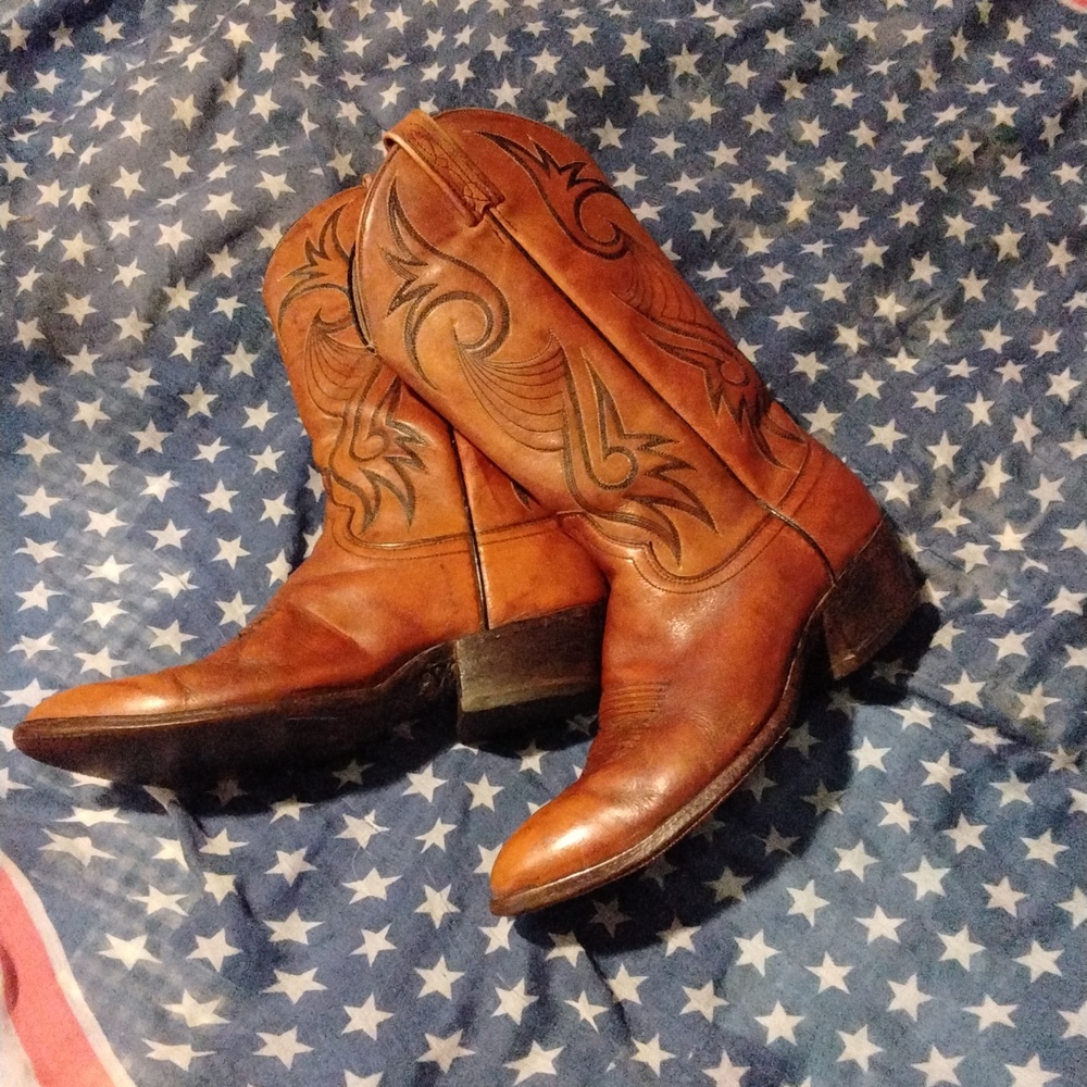 Dan Post Men’s Vintage(1988)Cherry Brown Leather Western Cowboy Boots Size 10